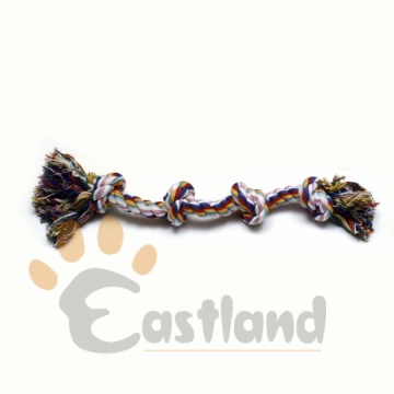 Multi-colored cotton rope tug bone with knots