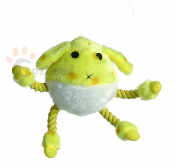 Plush rabbit with tennisball, with giggle sound