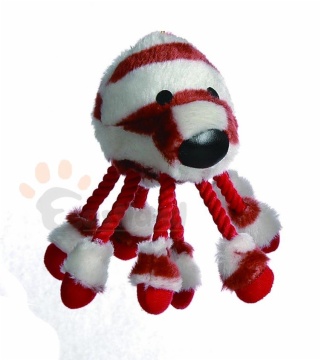 Plush octopus with tennisball, with giggle sound