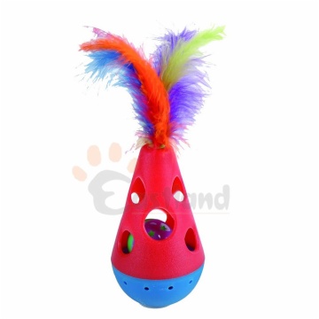 plastic woblly toy, with coloured feathers, 14 x 7.5 cm